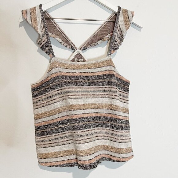 Madewell Ruffle Strap Sleeveless Tank Top Blouse Multicolor Stripe Size Medium - Picture 3 of 8